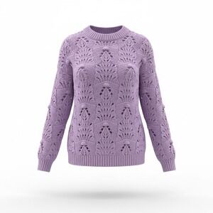 Aerie Lavender Cable Knit Sweater Pom‎ Pom Detail Soft Cozy Pullover Size S